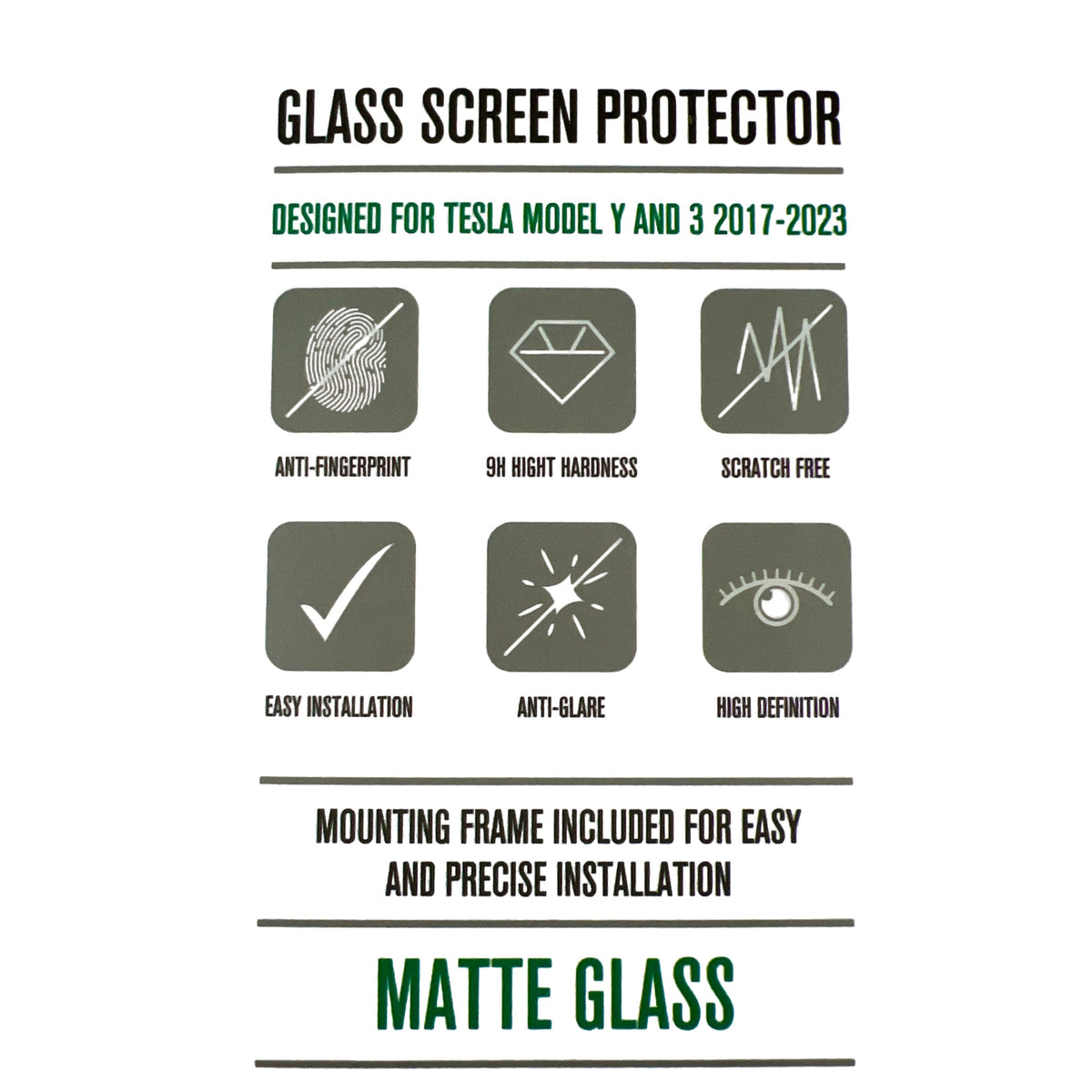 Beskrivning av GCG MAX skärmskydd för Tesla Model 3/Y med matt glas.
