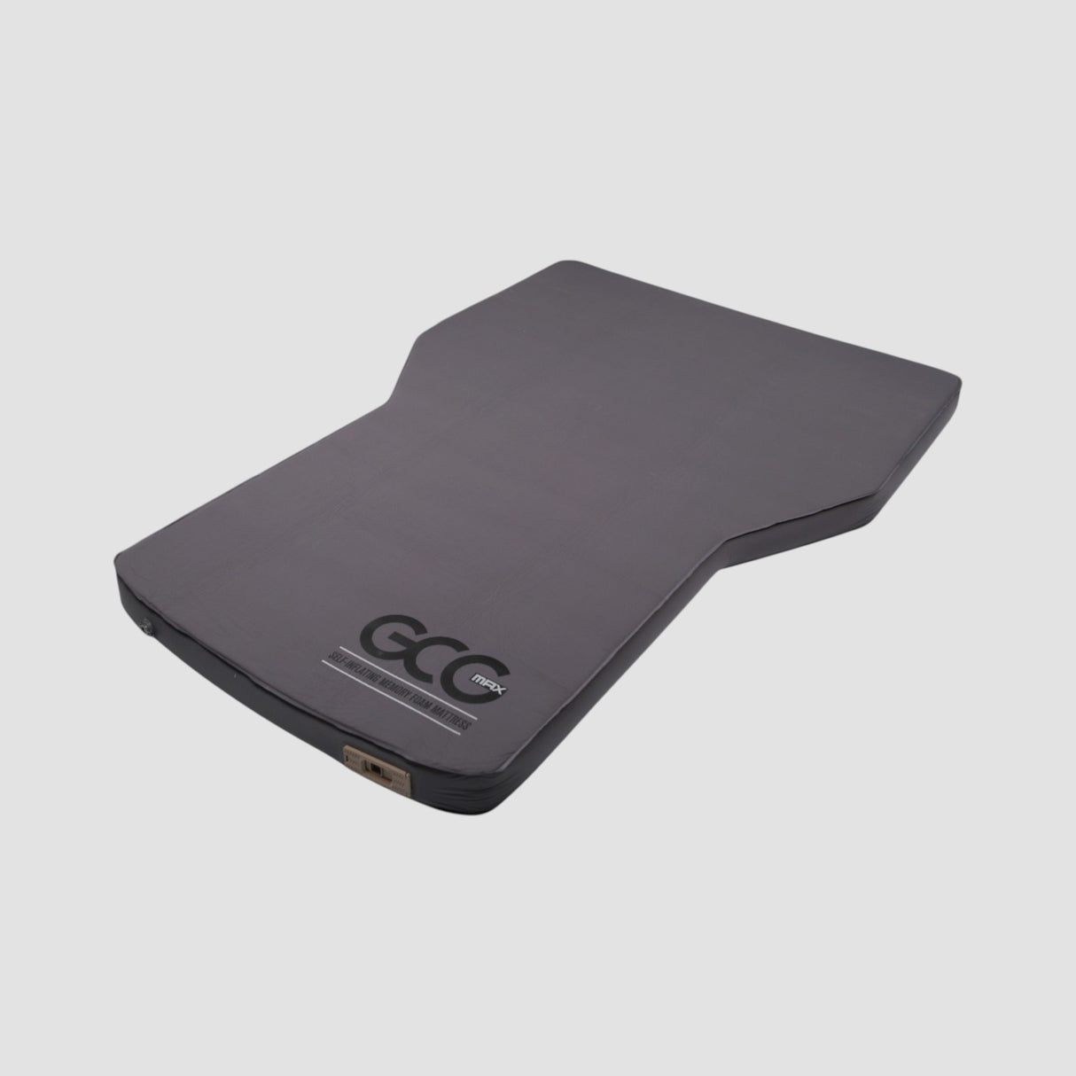 GCG MAX Komfort luftmadrass med memory foam, visad på en ljus bakgrund.