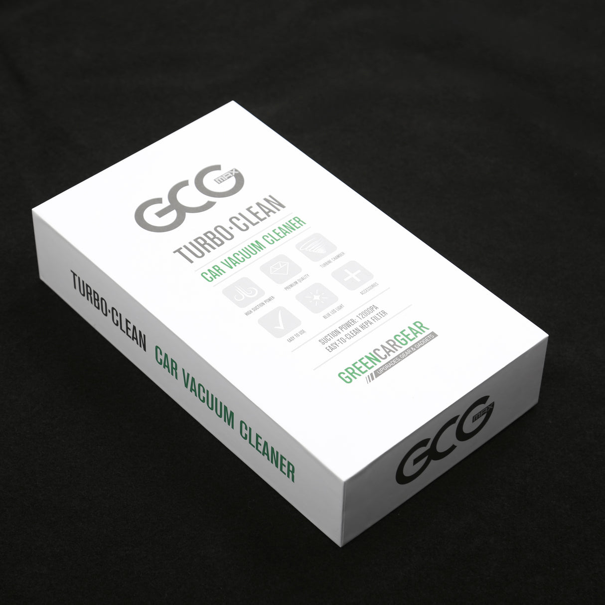GCG MAX TurboClean bilsugare, vit förpackning med grön text
