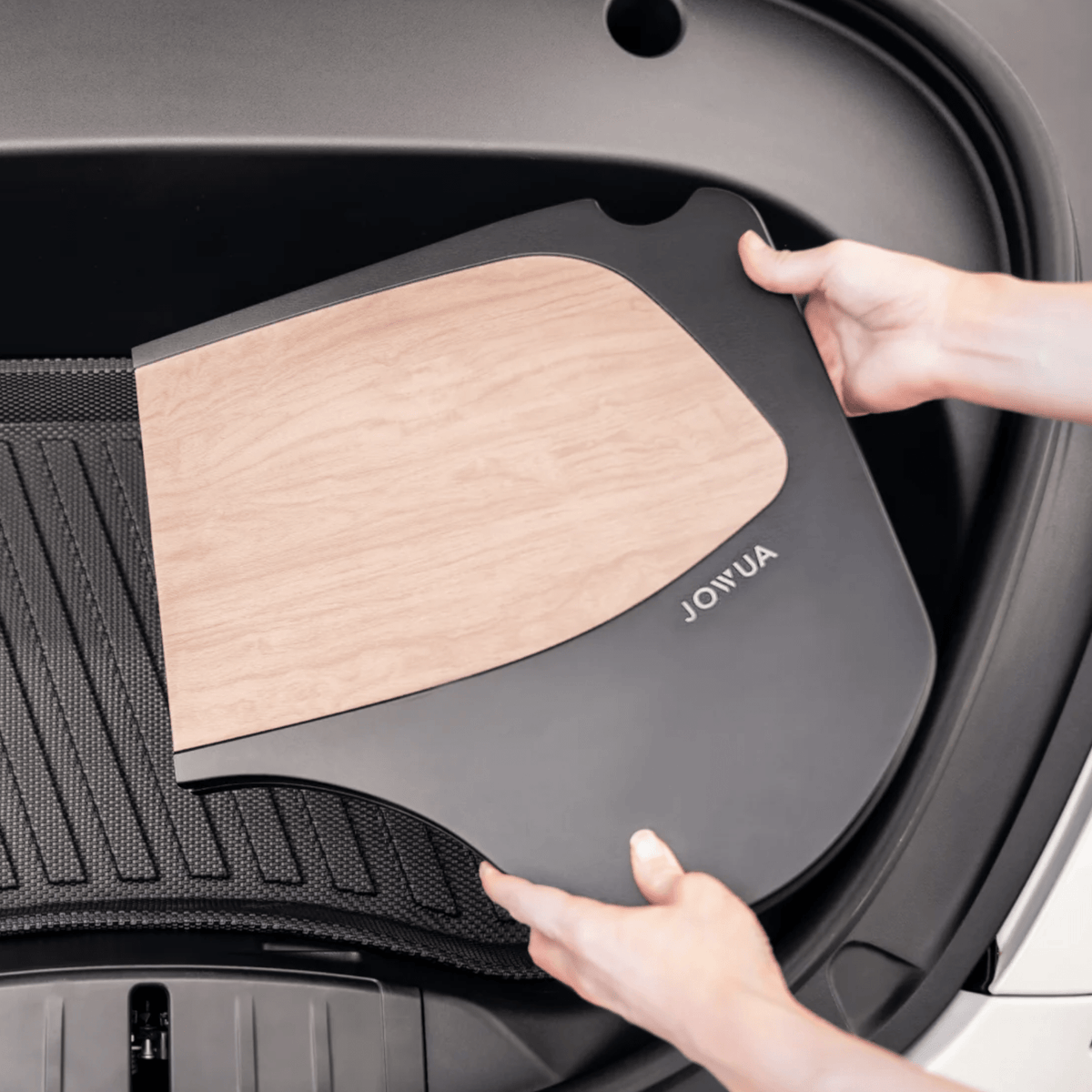 Hopfällbart bord i kolfiberlook med mugghållare för Tesla Model S/3/X/Y.