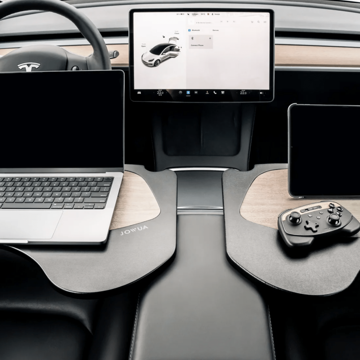 Hopfällbart bord i Tesla med mugghållare, snygg kolfiberlook