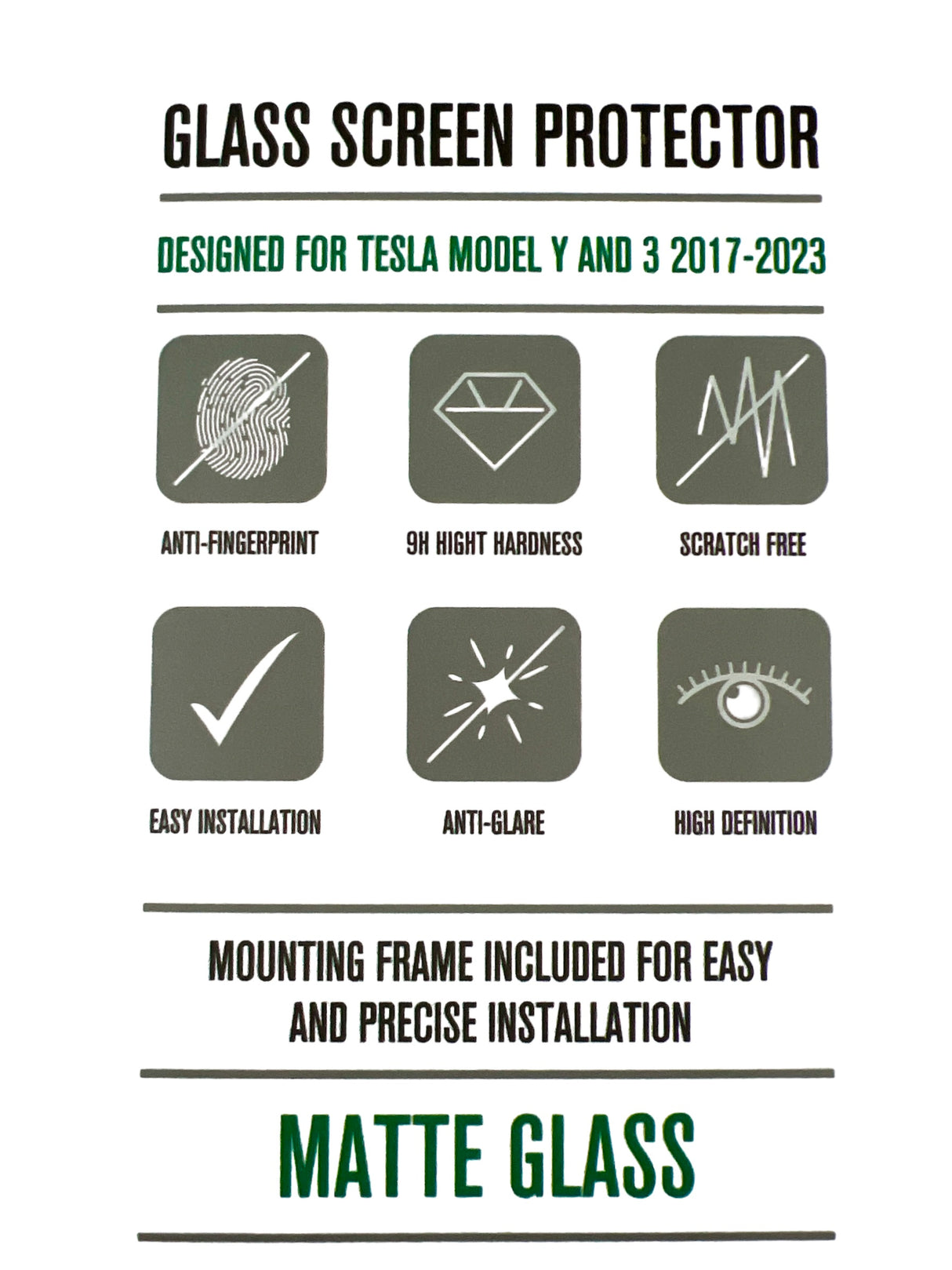 Beskrivning av GCG MAX skärmskydd för Tesla Model 3/Y med matt glas.