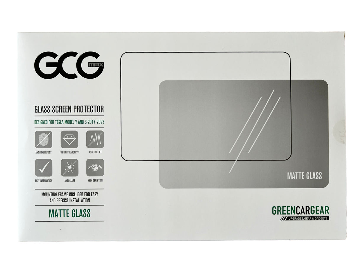 GCG Max skärmskydd i matt glas för Tesla Model 3 och Model Y.