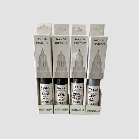 Utbud av lackpennor för Tesla-fälgar i fyra färger