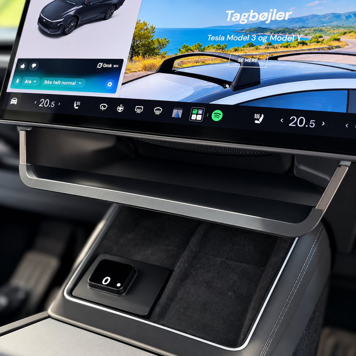 Förvaringsbox under skärm – Tesla Model 3/Y