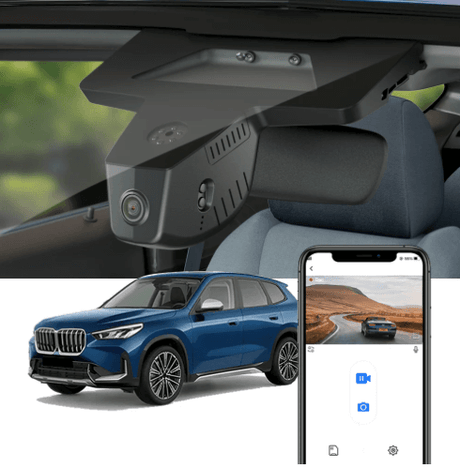 FitCamX dashcam för BMW X1 och iX1 (U11) visad monterad.