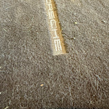 Före-bild av smutsig bilmatta med Porsche-logotyp före TurboClean dammsugare