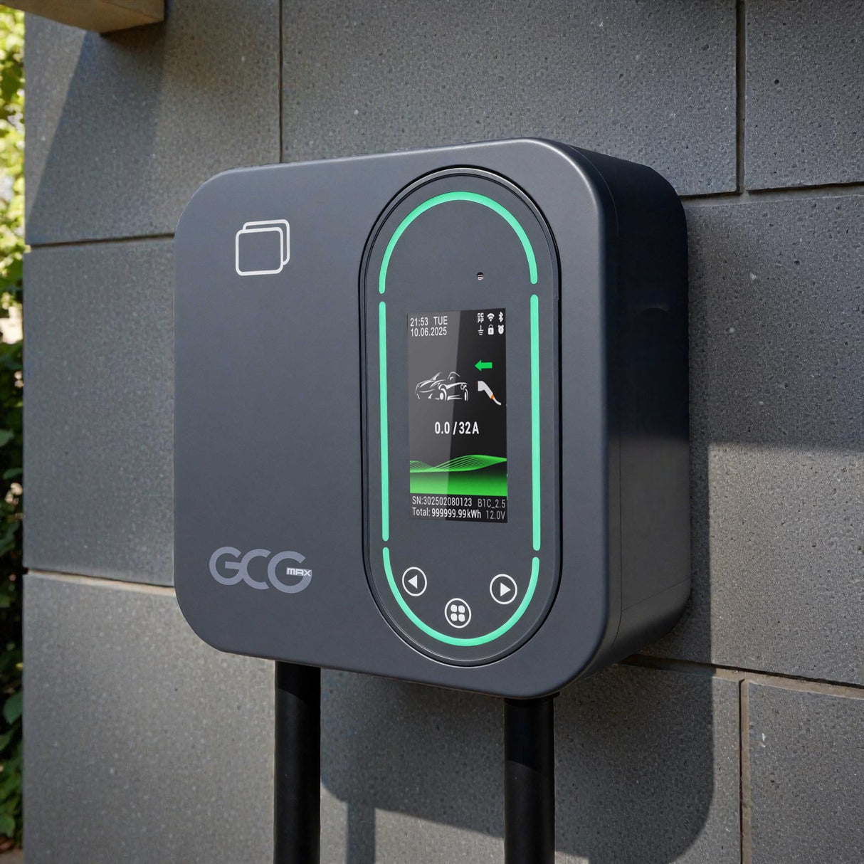 GCG MAX 11kW laddbox, stilfullt monterad på en vägg