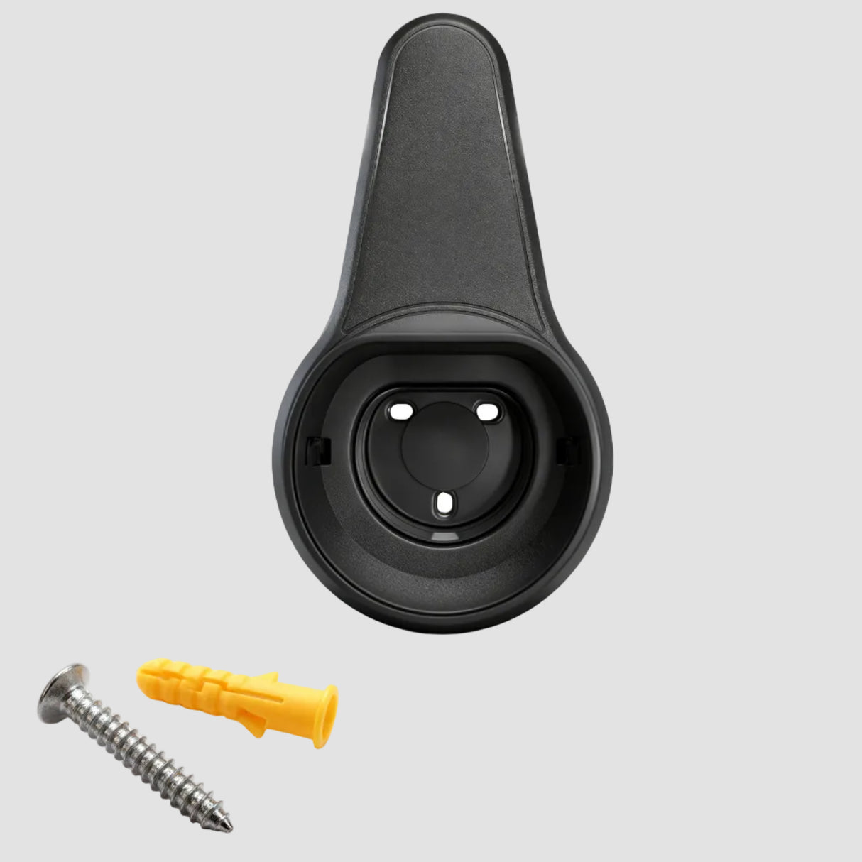 Svart kabelhållare med skruvar