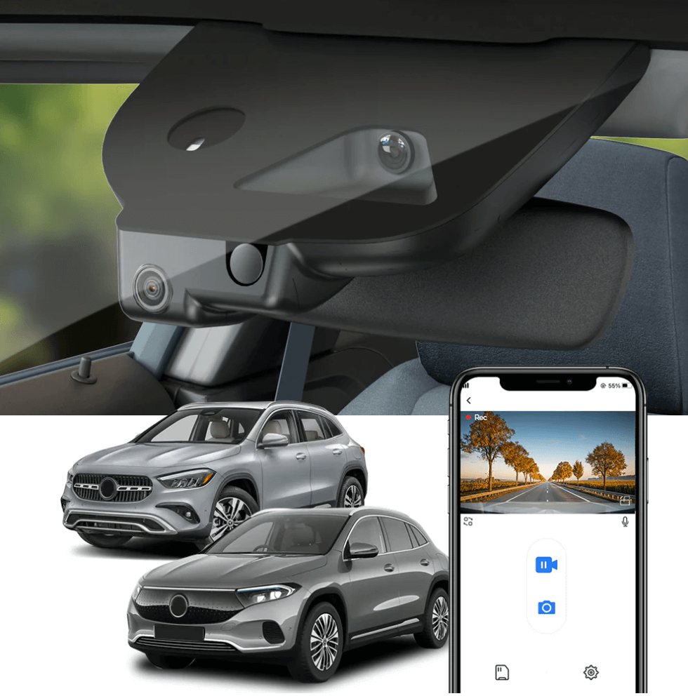 FitCamX Dashcam för Mercedes EQA. Appstyrd smart dashcam med elegant OEM-design.