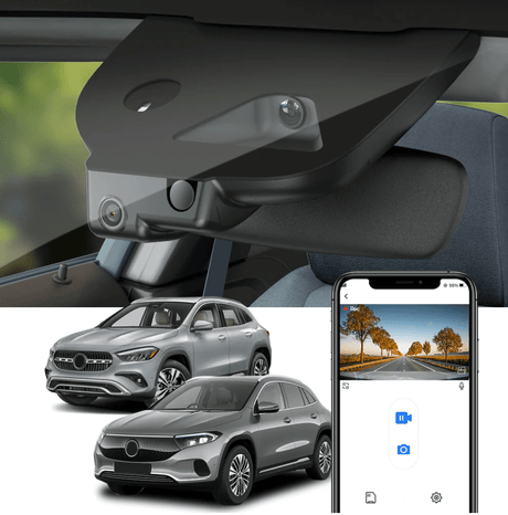 FitCamX Dashcam för Mercedes EQA. Appstyrd smart dashcam med elegant OEM-design.