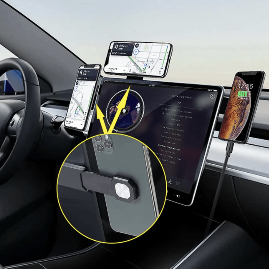 Det är monterat många mobilhållare som visar hur många som kan vara på en gång. Alla håller en mobil.