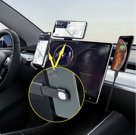 Det är monterat många mobilhållare som visar hur många som kan vara på en gång. Alla håller en mobil.
