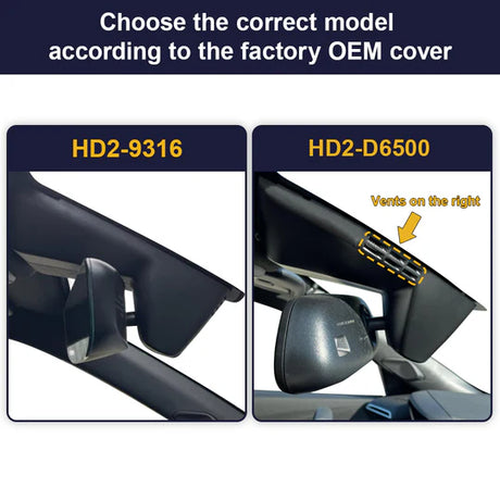 Välj FitCamX Dashcam-modell för Peugeot e-208 2020-2025 baserat på bilens originala spegelkåpa.