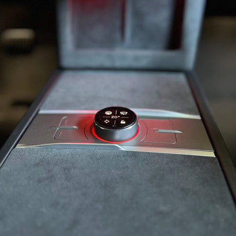 en monterad s3xy rattknopp i en Tesla, sedd framifrån